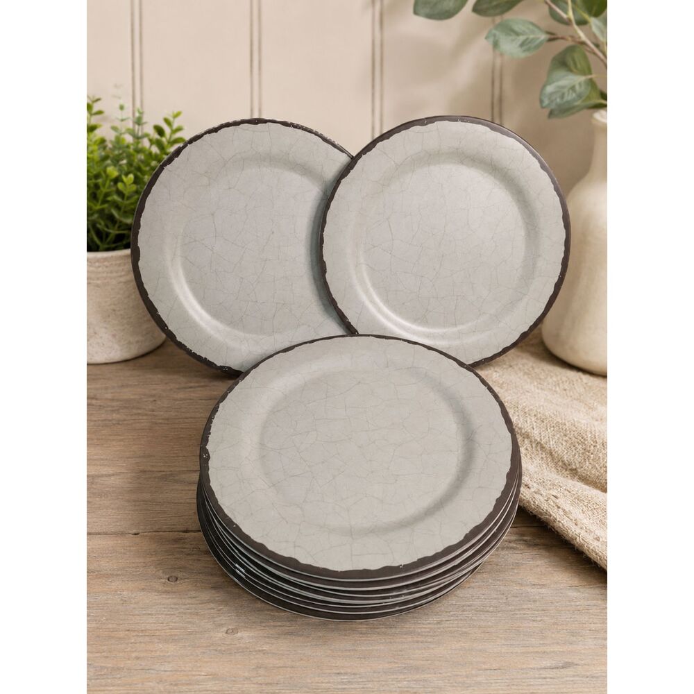 Set of 11 RAGON HOUSE Rustic Primitive Cream Crackle Plates Unbreakable Melamine